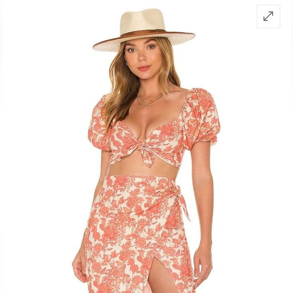 V. Chapman apple blossom flower print tie front crop top + skirt set size 2 XS - Picture 5 of 9